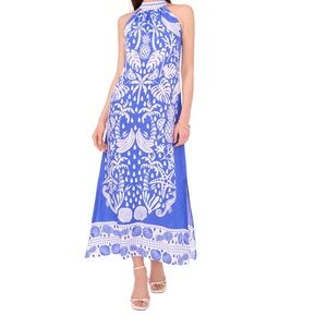 Vince Camuto Blue and White Patterned Maxi Dress